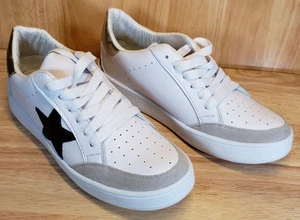 MKS Damen Sneaker Weiß Sternen Design Karierter Absatz Größe 7 Neu Ohne Etikett - Bild 1 von 16