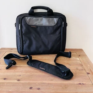 Everki Compact Briefcase Laptop Fits 16" Black Notebook Carry Bag Long Strap - Picture 1 of 22