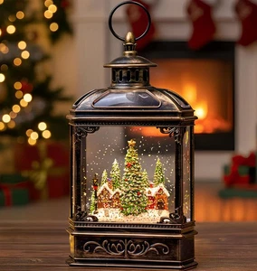 Christmas Village Snow Globe Lantern Musical Lighted Village House Water Lant... - Bild 1 von 9