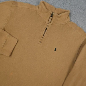 VTG Polo Ralph Lauren Sweater Boys XL 20 Tan 1/4 Zip Rib Knit Distressed Grunge - Picture 1 of 17