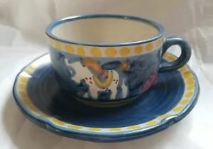 Vietri Solimene Italien CAMPAGNA PFERD blau Tasse & Untertasse gelbe Punkte - Bild 1 von 18