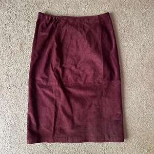 Coldwater Creek Skirt Womens Petite XL Maroon Red Suede Leather Back Zip - Picture 1 of 11
