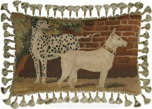 Aubusson Throw Pillow 16 X 24 Two Dogs Dalmation Handwoven Wool - Picture 1 of 1