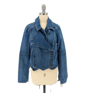 Free People Double Breasted Denim Jacket Blue S bohemian moto retro western - Picture 1 of 7