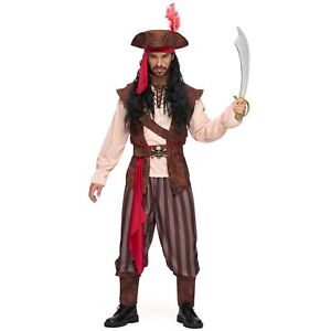 Mens Caribbean Pirate Costume Adult Sea Captain Robber Costume for Halloween ...