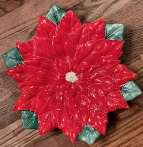 Vintage roter Weihnachtsstern Keramik Serviertablett Platte Mallory Ceramic Studios MCM 12" - Bild 1 von 4