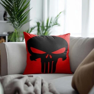 Skull Throw Pillow, Red Black Cushion, Gothic Home Decor,Skull Style Pillow Case - Picture 1 of 10