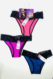 Neu mit Etikett Hers by Herman Small 3er-Pack Damen-Hipsterhöschen Spitze Hot Pink, Blau & Pink - Bild 1 von 1