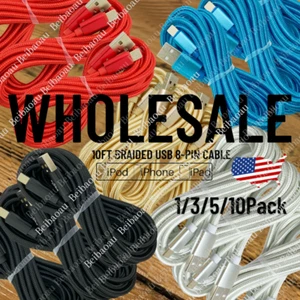 1/3/5/10X Lot 10Ft USB Fast Charger Cable For iPhone 14 13 12 11 6 Braided Cord - Picture 1 of 18