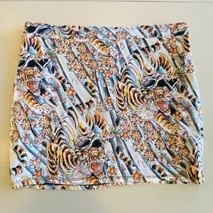 Ed Hardy Mesh Mini Skirt Womens Size Large Wild Tiger Floral Fully Lined NWT - Picture 1 of 8