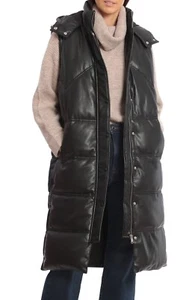 NWOT 7 for All Mankind Faux Leather Long Puffer Vest L - Picture 1 of 6