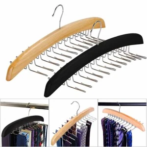 Wooden Belt Hanger 24 Tie Belt Scarf Holder Closet Organizer Rack Hanger Hook US - Picture 1 of 14