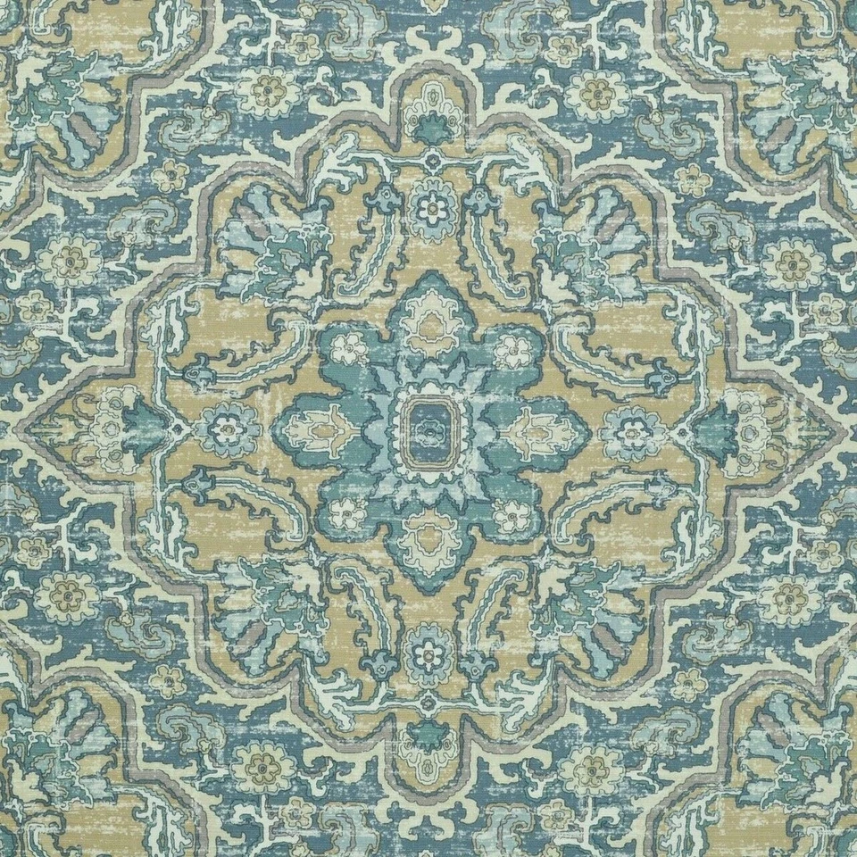 P Kaufmann ASHLEIGH SILVER PINE Cotton Blue Yellow Floral Drapery Uph Fabric - Image 1 of 1