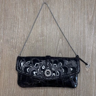 Bolso de Mano/Hombro Vintage Brighton Cuero Negro Cocodrilo Repujado Usado en Excelente Condición Foto 1 de 4