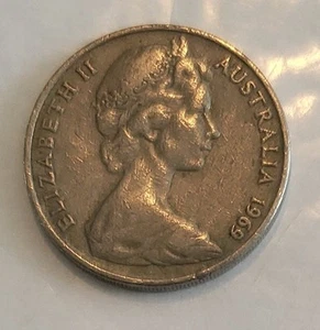 1969 Australia 20 Cents Copper Nickel Coin, Queen Elizabeth II, Very Good Cond - Picture 1 of 2