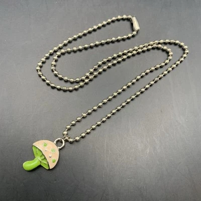 Collar Colgante Seta Tono Plata Verde Rosa Cadena Cuentas Años 90 Y2k Vintage Foto 1 de 4