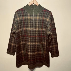 Vintage Jones New York Sport Pullover Mantel Cardigan oliv schwarz kariert Wolle durchgehender Reißverschluss S - Bild 1 von 8