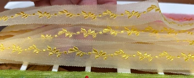 embroidered 3/4" sheer organza ribbon 1yd made in France - Image 1 of 3