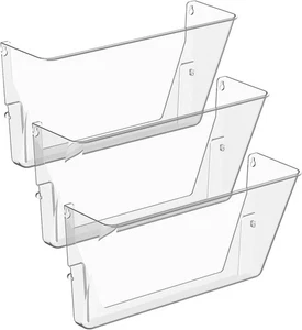 Paquete de 3 soportes de archivo de acrílico transparente de un solo bolsillo, plástico colgante montaje en pared para O - Imagen 1 de 2