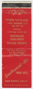 Cubierta de colección Matchbook Southward Ho Hiway Hotel San Diego California. - Imagen 1 de 3