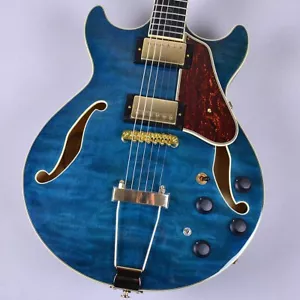 Ibanez AMH90 QM Trance Blue compact size full acoustic Electric Guitar - Picture 1 of 11