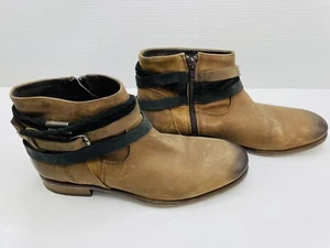 Wittner Boots Womens 41 Wrap Around Strap Side Zip Ankle Bootie Brown Leather - Picture 1 of 10