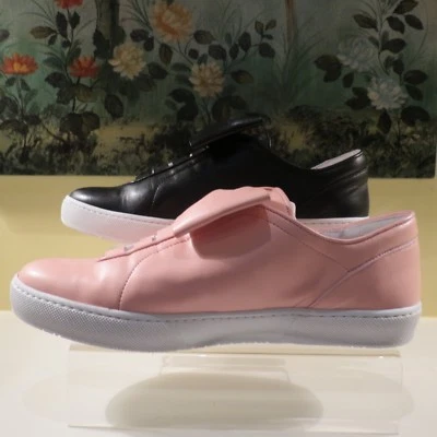 NWB WOMEN BOUTIQUE MOSCHINO LEATHER BOW SNEAKER SHOE BLACK OR PINK 40/10 $396.00 - Image 1 of 4