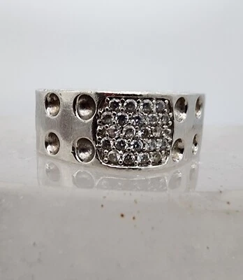 Anillo cuadrado de diamantes de plata de ley 925 Lucky Domino 0,22 quilates talla 7,5 Ag 23438 Foto 1 de 4