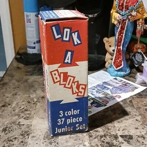 Vintage Lok A Bloks Junior Set 1950s Red White Blue 37 Pieces w/Instructions - Picture 1 of 6