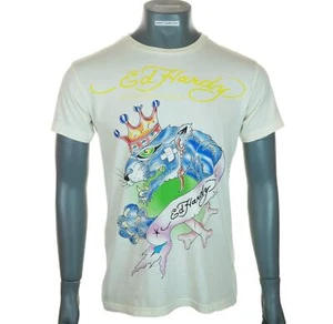 Nueva Camiseta Para Hombre Auténtica Ed Hardy Christian Audigier Marfil Cuello Redondo M L - Imagen 1 de 4