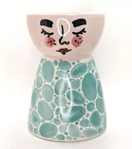 Mint and Soda Face Head VASE Planter Ceramic White Green Sleeping Girl 7" - Picture 1 of 6