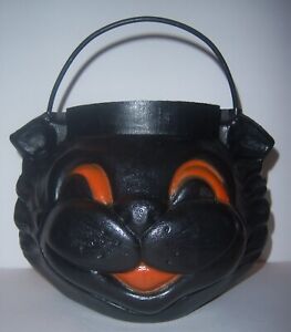 Vintage Empire Black Cat Blow Mold Halloween Trick or Treat Candy Pail / Bucket