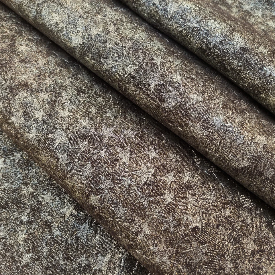 Bronze metallic star embossed luxury suede textured italian calf leather hides - Image 1 of 4