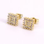 Iced Hip Hop Square Push Back Stud Earrings 18k Layered Real Gold Plated #5