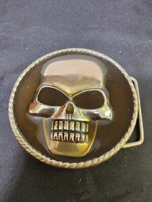 A217 classico italia cinturón hebilla calavera tono plateado redondo sólido grande 3 pulgadas"- B2 Foto 1 de 4