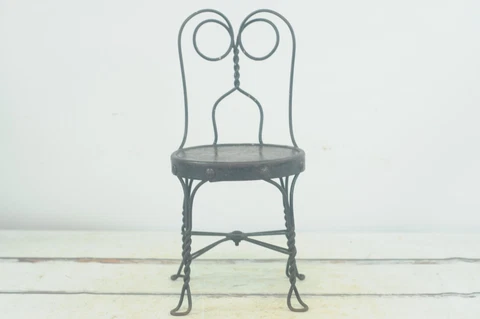 Vintage/Antique Black Childs Ice Cream Chair Antique Old Stool Parlor Soda Fount Cover