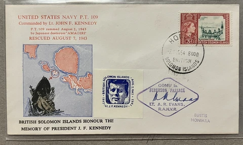 1964 BRITISH SOLOMON ISLANDS JFK COVER SIGNED BY LT. AR EVANS QUEEN ELIZABETH II Cover