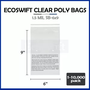 1-10000 6x9 EcoSwift sacchetti in polipolitecnica trasparenti autosigillante avvertenza soffocamento spedizione gratuita - Foto 1 di 78