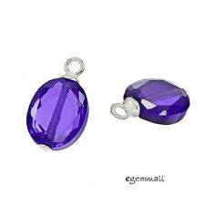 2 Purple CZ In Sterling Silver Oval Dangle Earring Charm Beads #98161