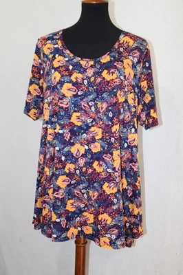 Nuevo sin etiquetas Camiseta LuLaRoe Talla XL Top Perfecta Azul Naranja Estampado Floral Manga Corta Foto 1 de 4