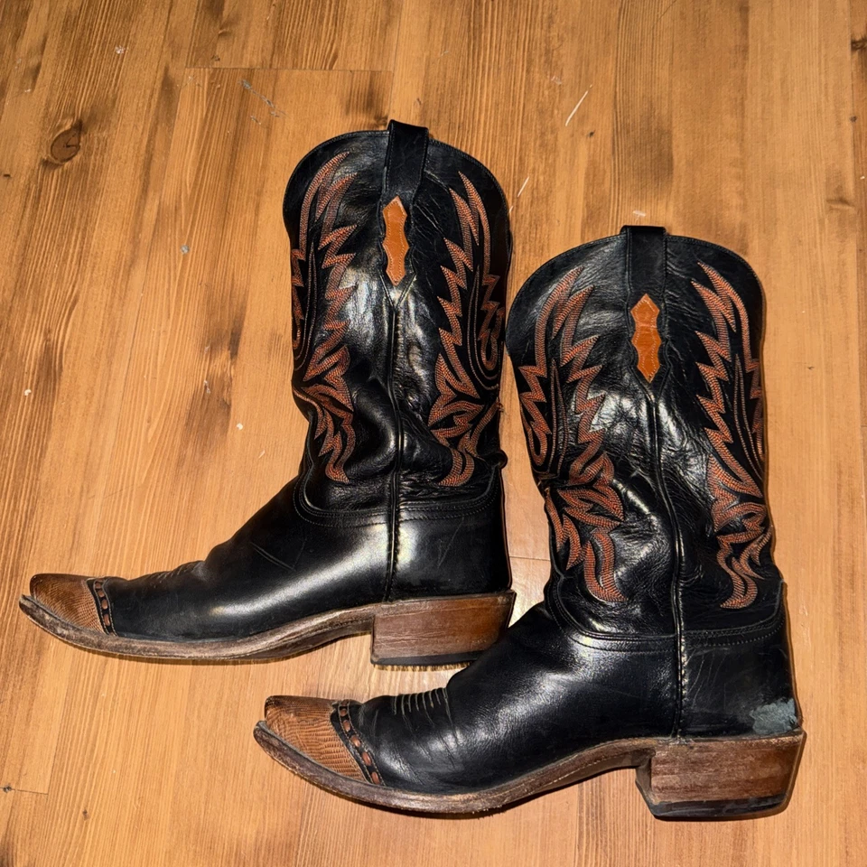 Botas Western Lucchese 1883 N162154 Negro Naranja HECHAS EN EE. UU. Talla 12D De Colección Foto 1 de 4