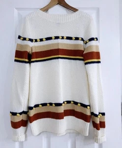 Long Tall Sally Striped Mohair Wool Blend Jumper Size 8 Small Cream Beige Bobble - Picture 1 of 7