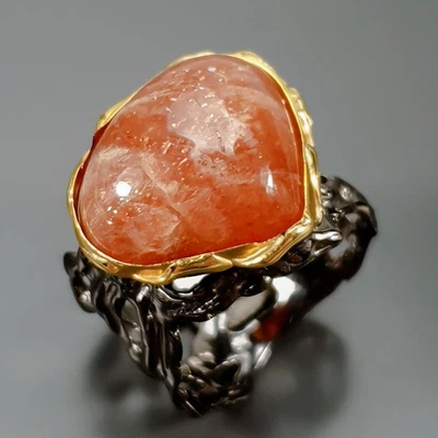 Anillo de piedra solar natural de 15 quilates Fine Art de plata de ley 925 talla 8,5/R432006 Foto 1 de 4