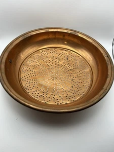 Copper Colander Strainer Brass Hanging Ring Vtg Condition See Pics 11” Floral - Picture 1 of 15