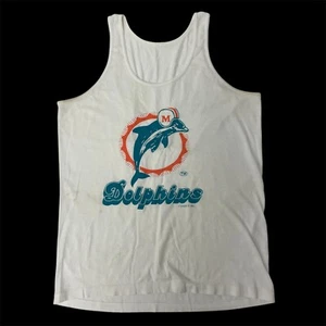 Vtg 80's Men's White Miami DOLPHINS Tank Top NFL Football 50/50 Muscle Shirt M/L - Picture 1 of 9