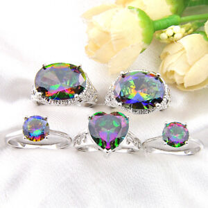 Wholesale Mixed 5 Style 1 Lot Rainbow Mystic Topaz Gems Silver Rings Sz 6 7 8 9