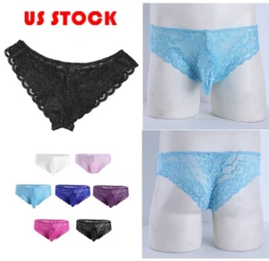 Men's Sissy Floral Lace Bulge Pouch Bikini Briefs Panties Lingerie Underwear - Picture 1 of 142