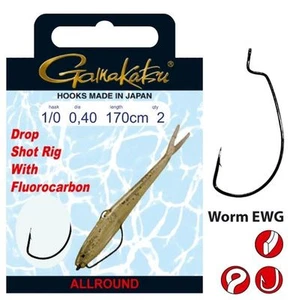 Gamakatsu 2 x Worm EWG Drop Shot Rig Haken gebunden Vorfach Fluorocarbon - Picture 1 of 1