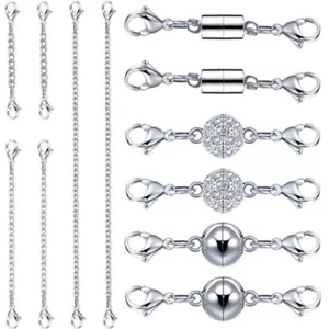 12 Pz Fibbie Gioielli Magnetici Collana Estensori Catena Fibbia Aragosta Tono Argento - Foto 1 di 5