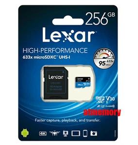 Lexar 256GB Micro SDXC MicroSD 633x 95MB/s Class10 UHS-I A1 + SD Adapter GoPro - Picture 1 of 1